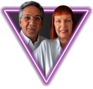 Fito Delidarda y Alejandra Varela de Kreat FX, diseñadores de animatrónica, en una foto que muestra el proceso creativo en varias etapas.